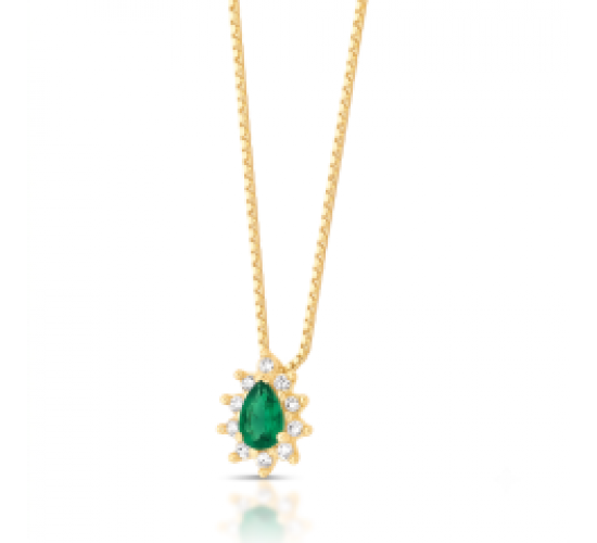 Colar gota verde esmeralda 9mm, zirconia cristal em volta. Corrente 45cm. 1635568