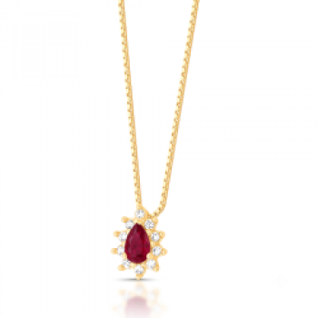 Colar gota vermelho rubi 9mm, zirconia cristal em volta. Corrente 45cm. 1635569 Colar gota vermelho rubi 9mm, zirconia cristal em volta. Corrente 45cm. 1635569
