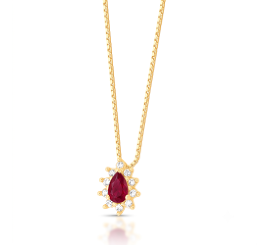 Colar gota vermelho rubi 9mm, zirconia cristal em volta. Corrente 45cm. 1635569