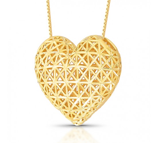 Colar coração diamantado maior todo vazado 23x28mm. Correte 45cm. 163556G