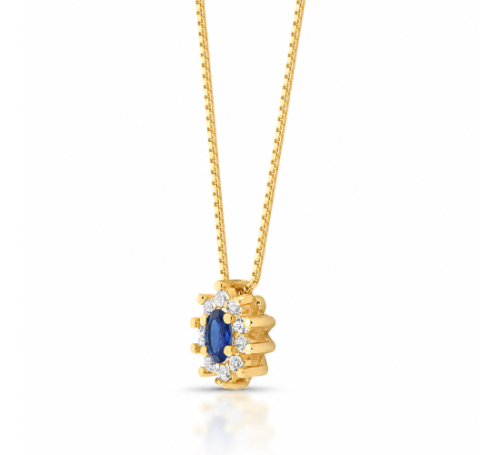Colar oval azul safira 10mm com zirconia cristal em volta, 45cm. 1635572