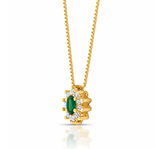 Colar oval verde esmeralda 10mm com zirconia cristal em volta, 45cm. 1635578