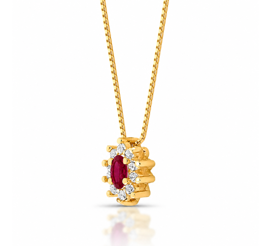 Colar oval vermelho rubi com zirconia cristal em volta, 45cm. 1635579