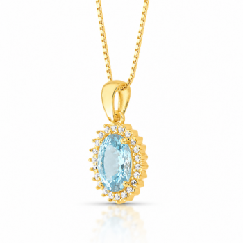 Colar oval agua marinha 17mm com zirconia cristal em volta. 1635591