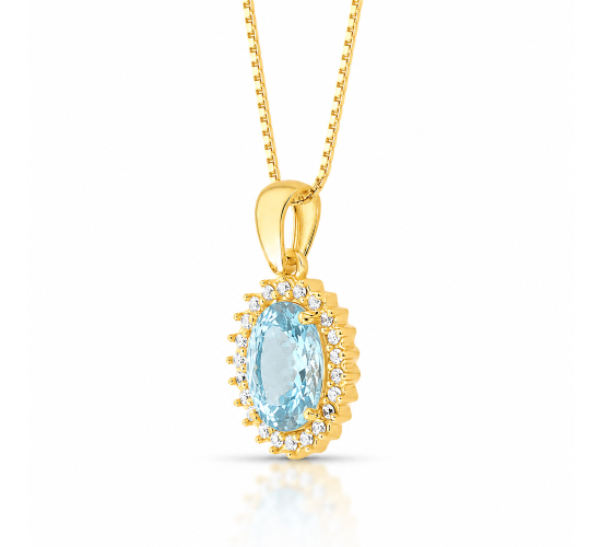 Colar oval agua marinha 17mm com zirconia cristal em volta. 1635591