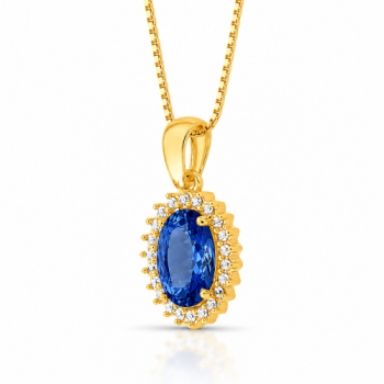 Colar oval azul safira 17mm com zirconia cristal em volta. 1635592 Colar oval azul safira 17mm com zirconia cristal em volta. 1635592