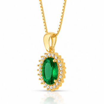 Colar oval verde esmeralda 17mm com zirconia cristal em volta. 1635598