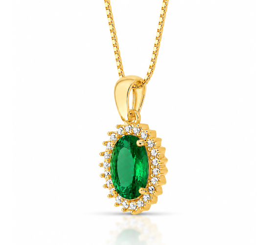 Colar oval verde esmeralda 17mm com zirconia cristal em volta. 1635598
