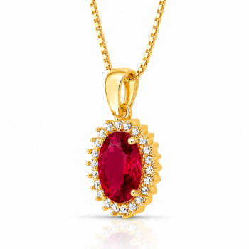 Colar oval vermelho rubi 17mm com zirconia cristal em volta. 1635599 Colar oval vermelho rubi 17mm com zirconia cristal em volta. 1635599
