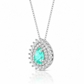 Colar gota verde paraiba, zirconia cristal em volta, 7x5mm, Prata. 360007 Colar gota verde paraiba, zirconia cristal em volta, 7x5mm, Prata. 360007