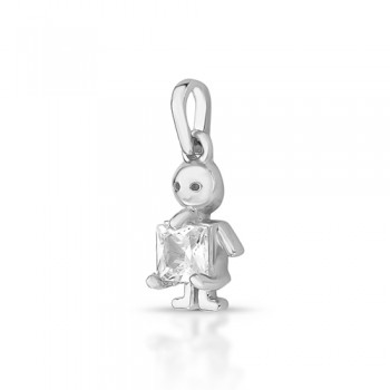 Pingente menino zirconia cristal quadrada 4x4, Prata.  360014
