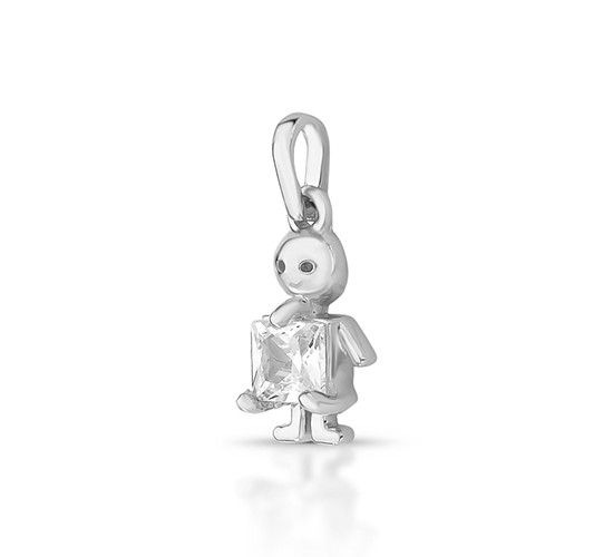 Pingente menino zirconia cristal quadrada 4x4, Prata.  360014