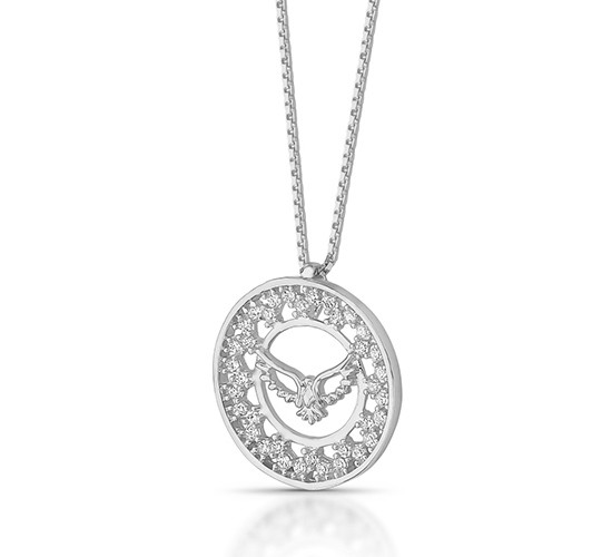 Colar divino com aro redondo pequeno zirconia cristal. 10mm, prata. 360039