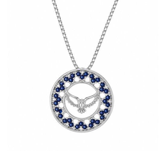 Colar divino com aro redondo pequeno zirconia azul safira. 10mm, prata. 360040