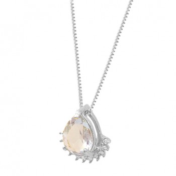 Colar gota azul claro zirconia cristal embaixo, Prata. 360050