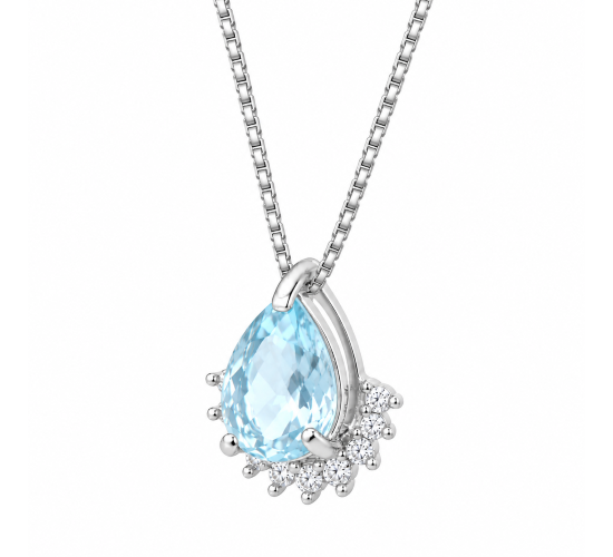 Colar gota azul claro zirconia cristal embaixo, Prata. 360050