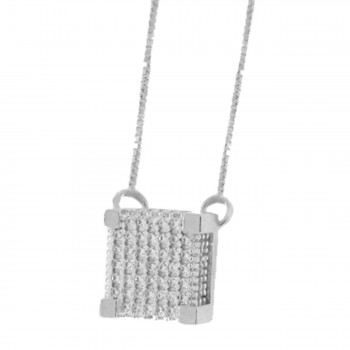 Colar quadrado zirconia cristal. 6x6mm, prata. 360056