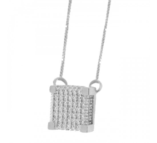 Colar quadrado zirconia cristal. 6x6mm, prata. 360056