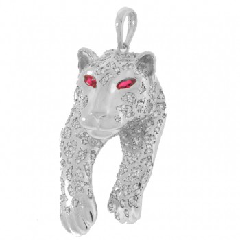 Pingente Pantera zirconia cristal e olhos vermelho rubi, Prata. 360060