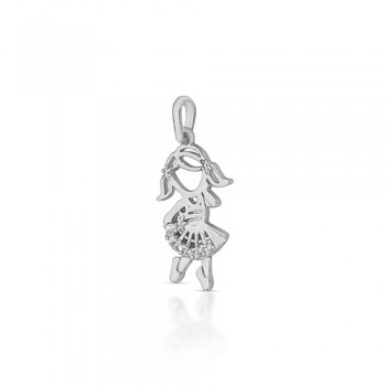 Pingente menina saia vazada zirconia cristal, Prata. 360062