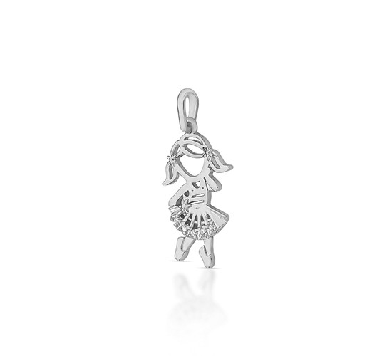 Pingente menina saia vazada zirconia cristal, Prata. 360062