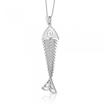 Colar peixe articulado com zirconia cristal, 46mm, Prata. 360067
