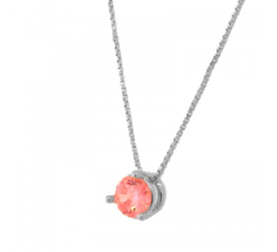 Colar ponto de luz redondo zirconia rosa 5mm, Prata. 360084