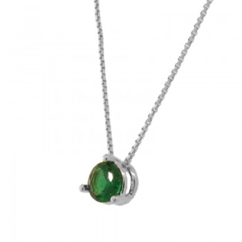 Colar ponto de luz redondo zirconia verde esmeralda 5mm, Prata 360087