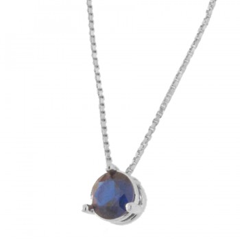 Colar ponto de luz redondo zirconia azul safira 5mm, Prata 360088
