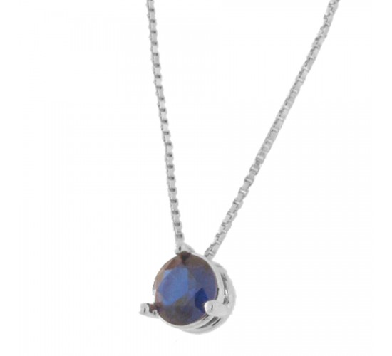 Colar ponto de luz redondo zirconia azul safira 5mm, Prata 360088