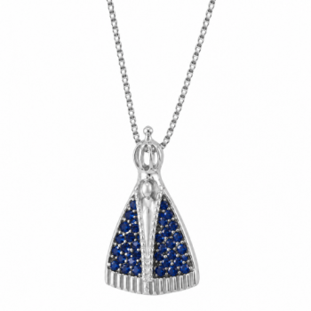 Colar Nossa Senhora Aparecida pequena com manto zirconia azul, 12x6mm, prata. 360336
