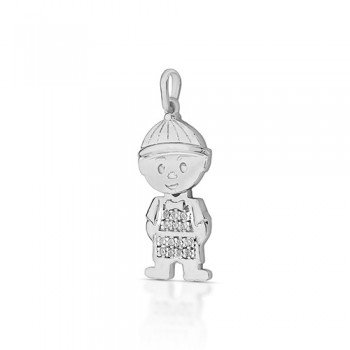 Pingente menino zirconia cristal com argola zirconia cristal, cabeca balanca, Prata. 360568