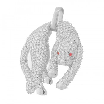 Pingente pantera media zirconia cristal, e vermelho rubi nos olhos, Prata. 360571