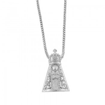Colar Nossa Senhora Aparecida pequena com manto zirconia cristal, 6x2mm, Prata. 360713