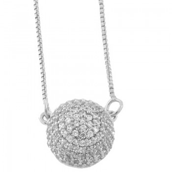 Colar meia esfera pequena  todo cravejado com zirconia cristal, Prata. 360726
