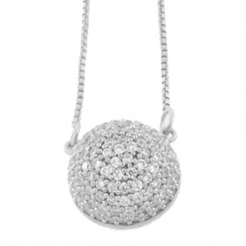Colar meia esfera media zirconia cristal, 8mm, Prata. 360798