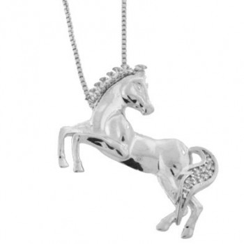 Colar cavalo liso olhando para tras com crina e rabo zirconia cristal, 24x21mm, Prata. 360804