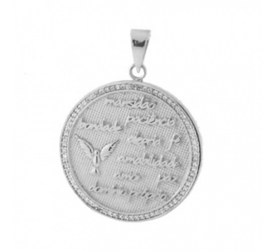 Medalha fruto do espirito com zirconia cristal em volta, prata. 360874