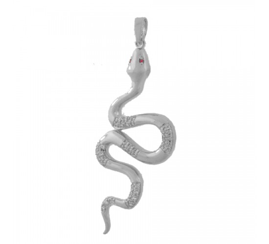 Pingente cobra intercalada lisa e zirconia cristal, Prata. 360884
