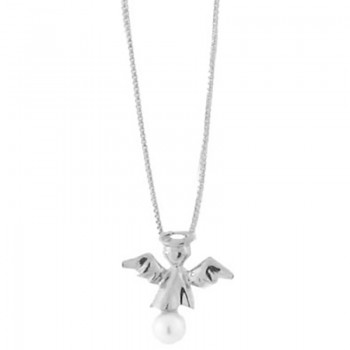 Colar anjo pequeno liso com perola na ponta. 9x9mm, prata. 360893