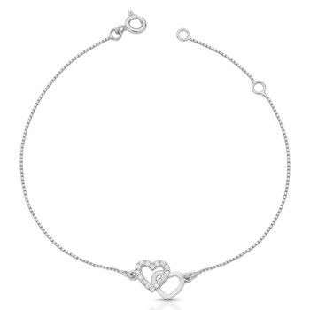 Pulseira 2 coracoes, um liso e um zirconia cristal, Prata.  360894