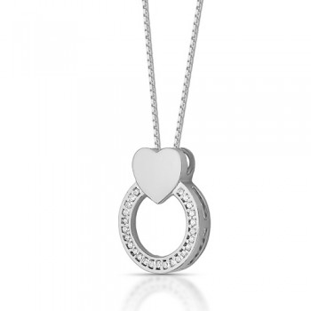 Colar circulo zirconia cristal com coracao liso em cima, prata. 360908