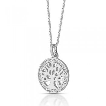 Colar arvore da vida pequena com zirconia cristal em volta, 9mm, Prata.  361046