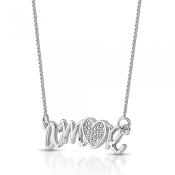 Colar amor com coracao zirconia cristal. 3x22mm, prata. 361088