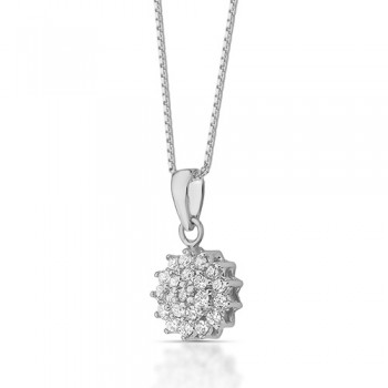 Colar chuveiro redondo flor zirconia cristal. 5mm, prata. 361114