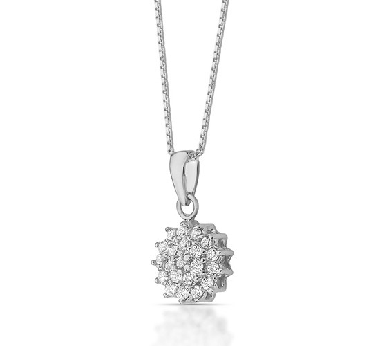 Colar chuveiro redondo flor zirconia cristal. 5mm, prata. 361114