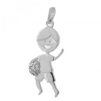 Pingente menino com bola zirconia cristal, Prata. 361123