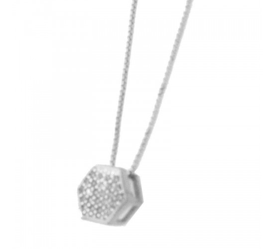 Colar chuveiro sextavado zirconia cristal. 2x3mm, prata. 361156