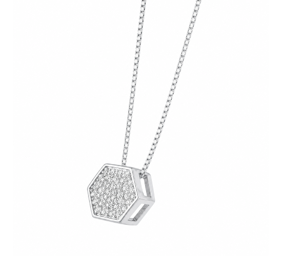 Colar chuveiro sextavado zirconia cristal. 2x3mm, prata. 361156