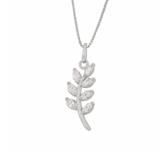 Colar ramo com folhas navete cristal, 16x4mm, Prata. 361177